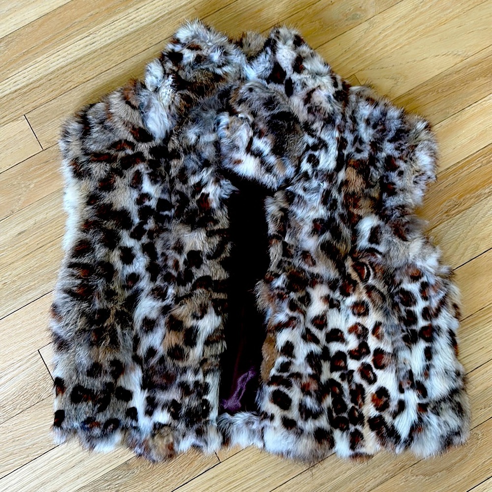 Adrienne Landau Rabbit Fur, Cheetah Print Vest - Size Small
